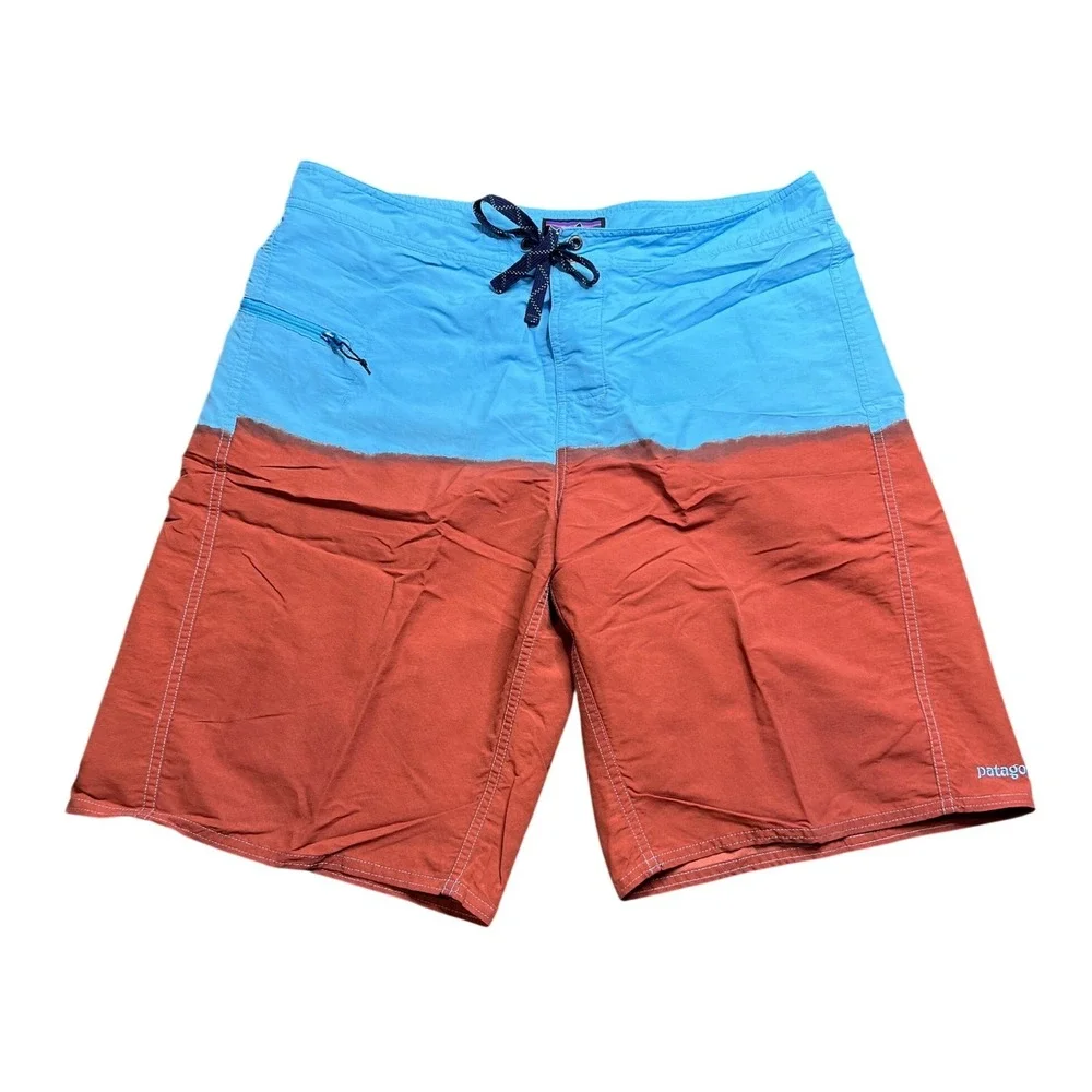 Patagonia Men 36 Wavefarer Engineered Board Shorts Waterline Blue Red Swim Trunk